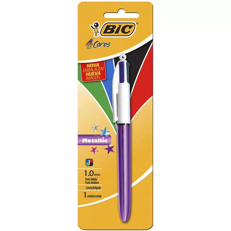 Caneta esferográfica 1.0 retrátil Roxa Metálica 4 cores Bic em Oferta na Shopee