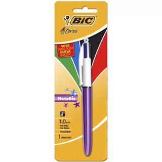 Caneta esferográfica 1.0 retrátil Roxa Metálica 4 cores Bic em Oferta na Shopee