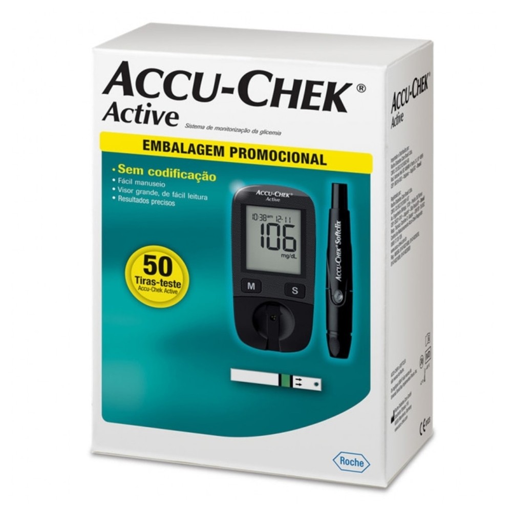 Monitor de Glicemia Accu-Chek Active + Tiras 50 Unidades em Oferta na Shopee