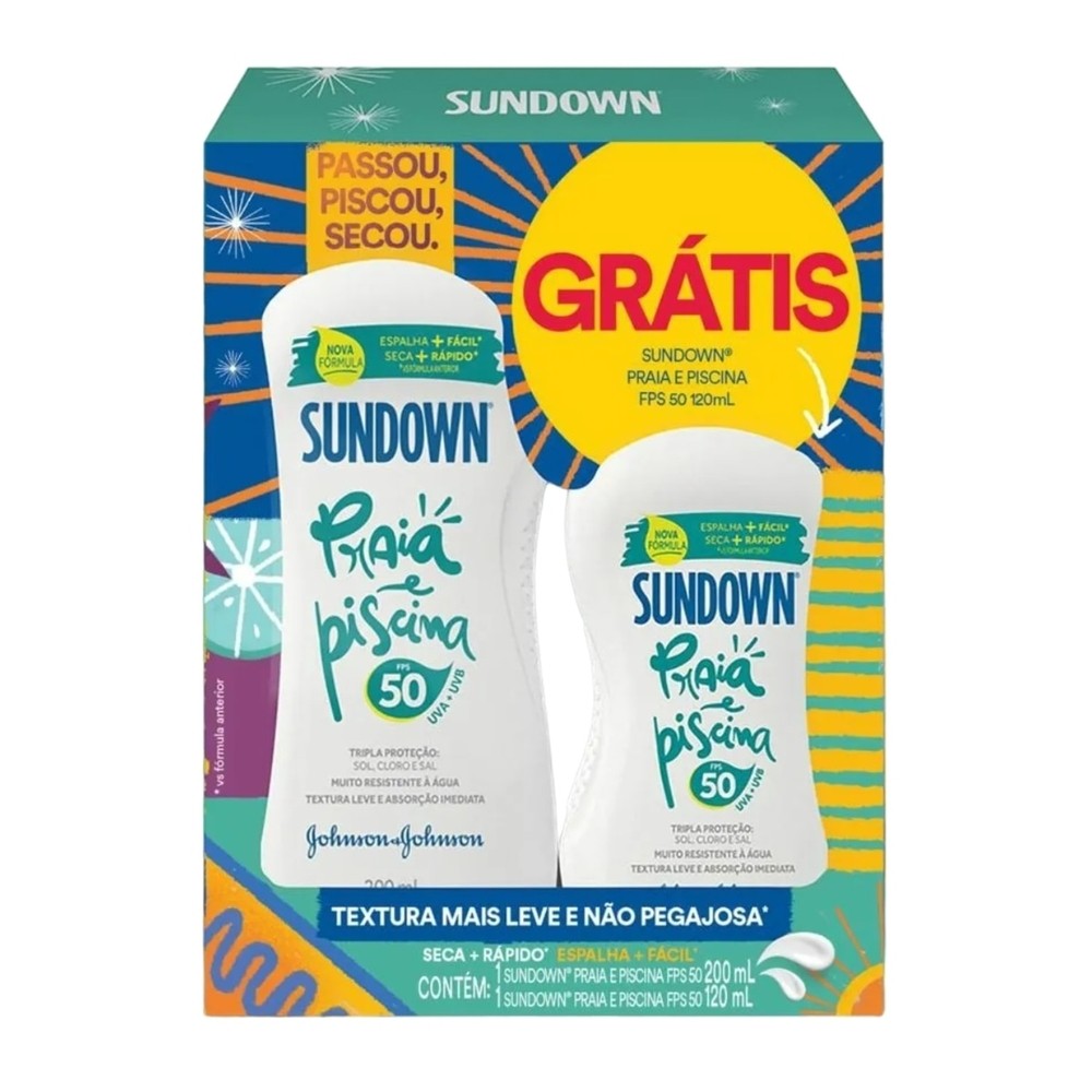 Kit Protetor Solar Sundown Praia e Piscina FPS50 200ml Gratis 120ml - Beauty