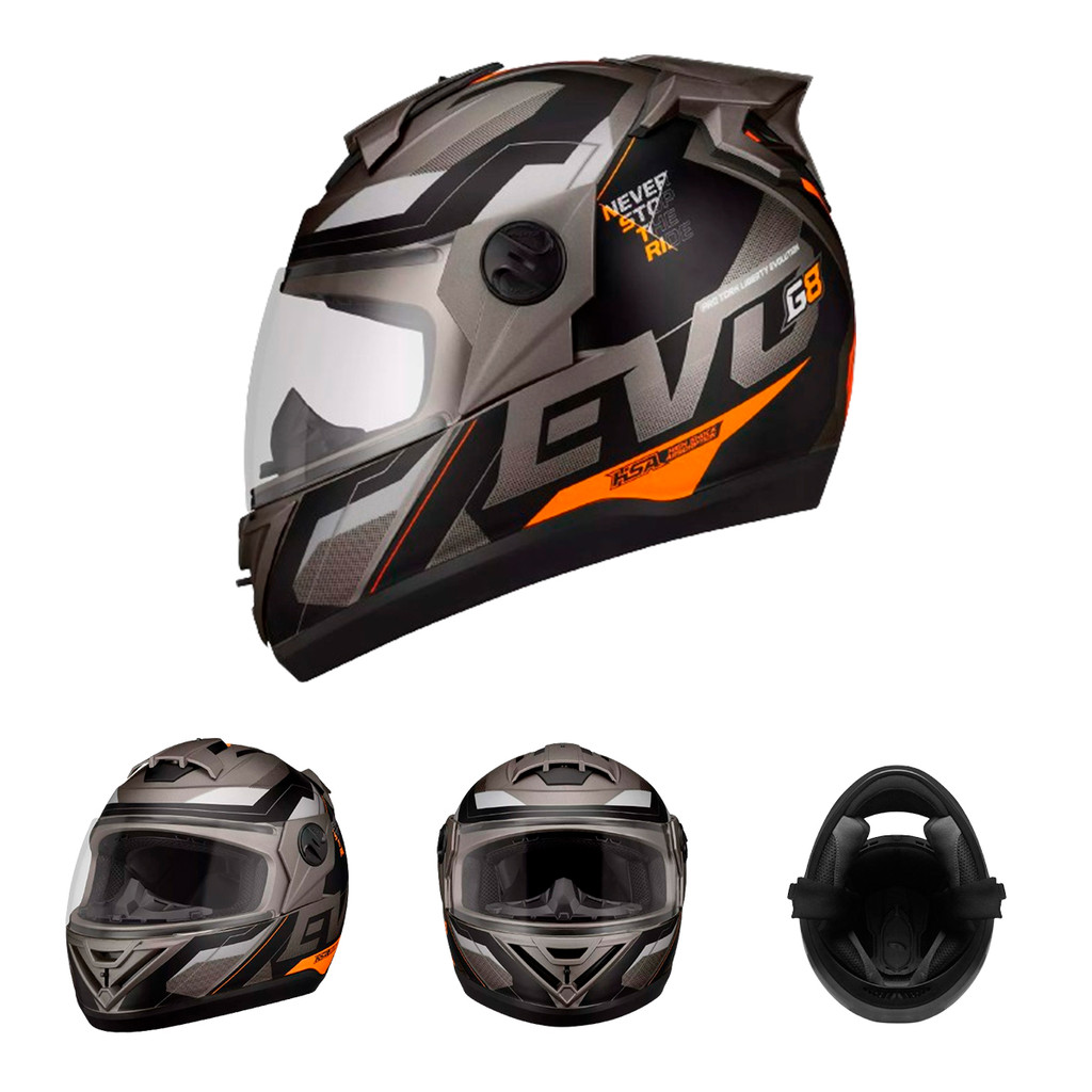 Capacete Moto Fechado Grafite G8 EVO Viseira Cristal Inmetro Tamanho 56 58 60 62 - Pro Tork