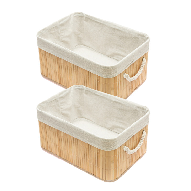 Kit 2 Caixa Cesto Organizador Bambu Natural Revestido com Linho 28 X 18 X 14cm Decoração Organização em Oferta na Shopee