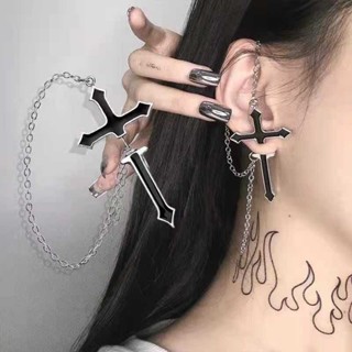 Gótico Punk Personalidade Brincos De Óleo De Gotejamento Orelha E Fria Bonito Salto Exagerado Em Cadeia Cruzada Perfurante Cravo Osso em Oferta na Shopee