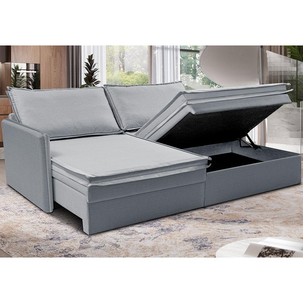 Sofá Sem Caixa Retrátil Baú 1,95m Lounge Linho Cinza Claro Cama inBox em Oferta na Shopee