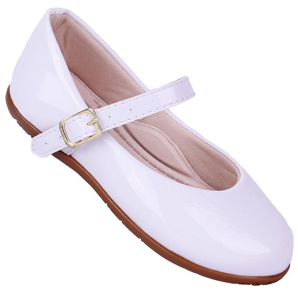 Sapatilha Infantil Feminina Boneca - Branco Verniz
