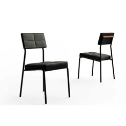 Cadeira Sala de Jantar Neo 1740 Aço Kit 2 Uni Preto/Linho Grafite/Courano Preto - Carraro