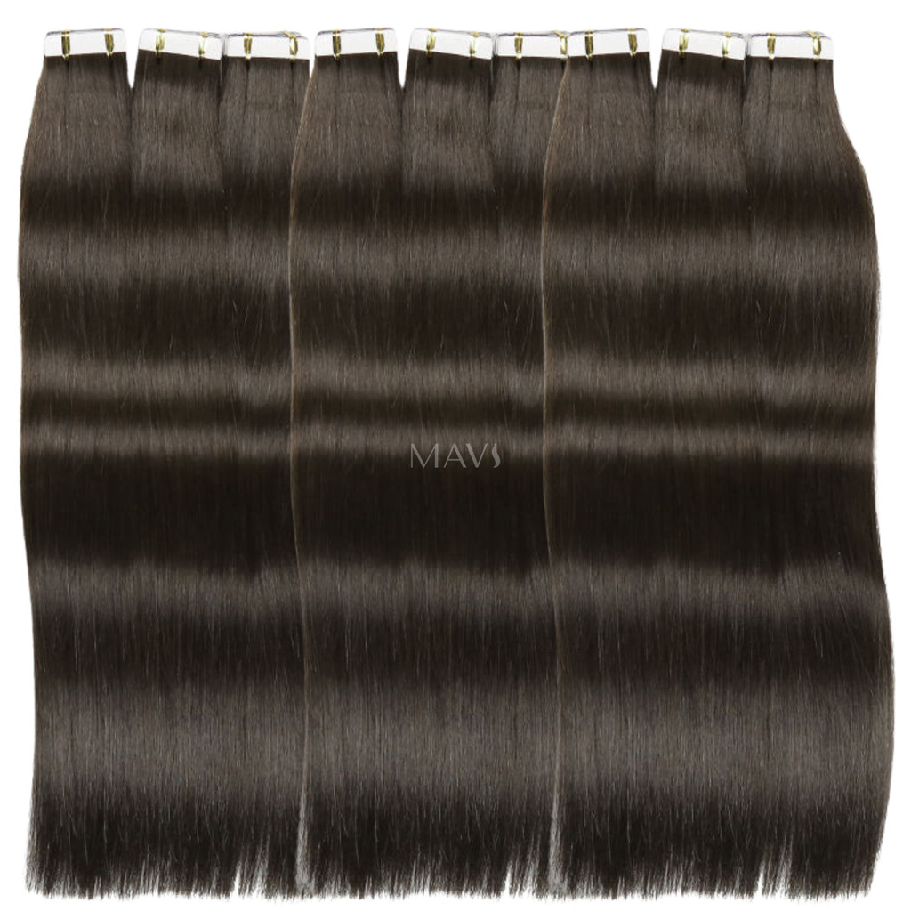 Cabelo 100% Humano 65cm na Fita Invisivel Liso Castanho 50g