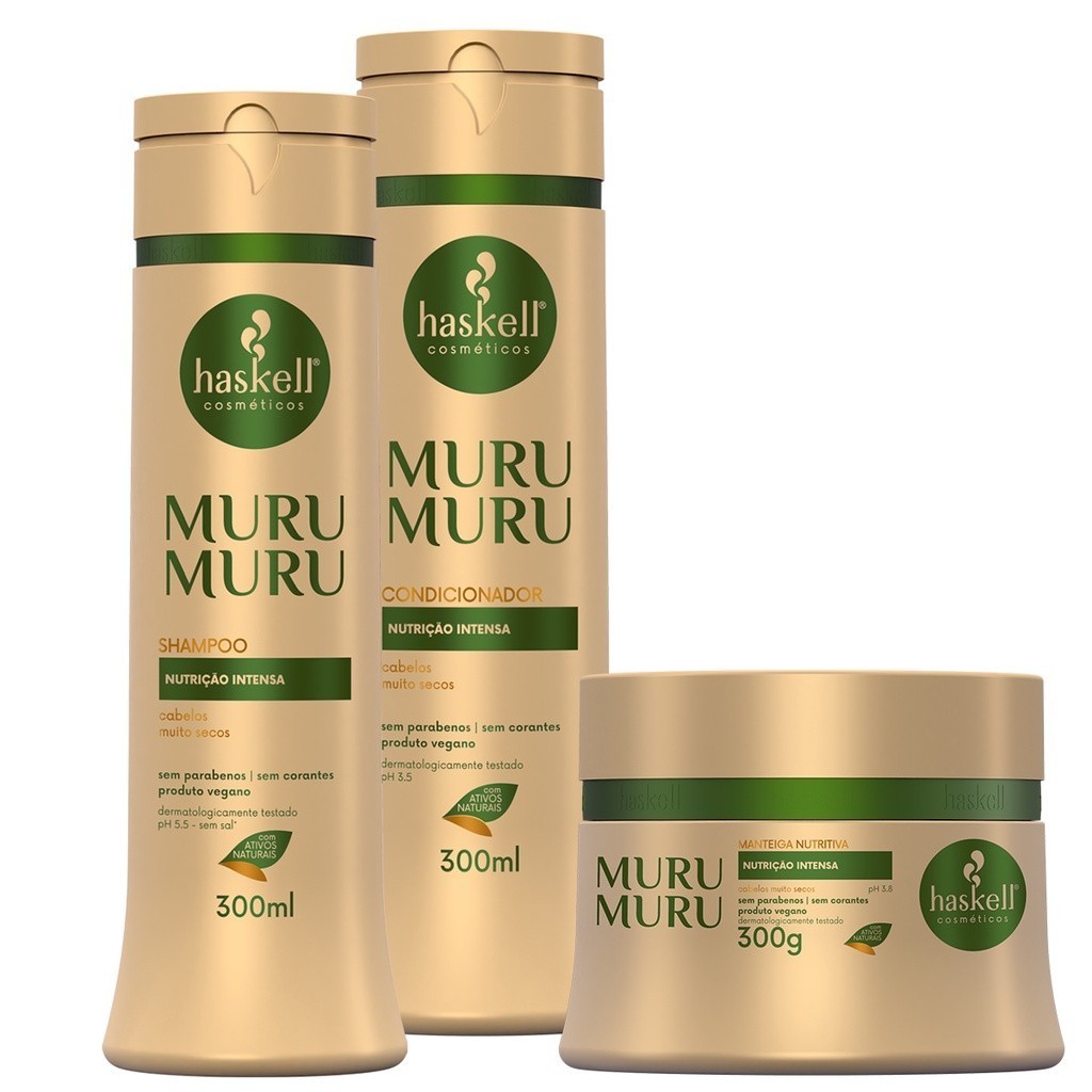 Kit Haskell Murumuru Shampoo Condicionador 300ml Mascara 250g