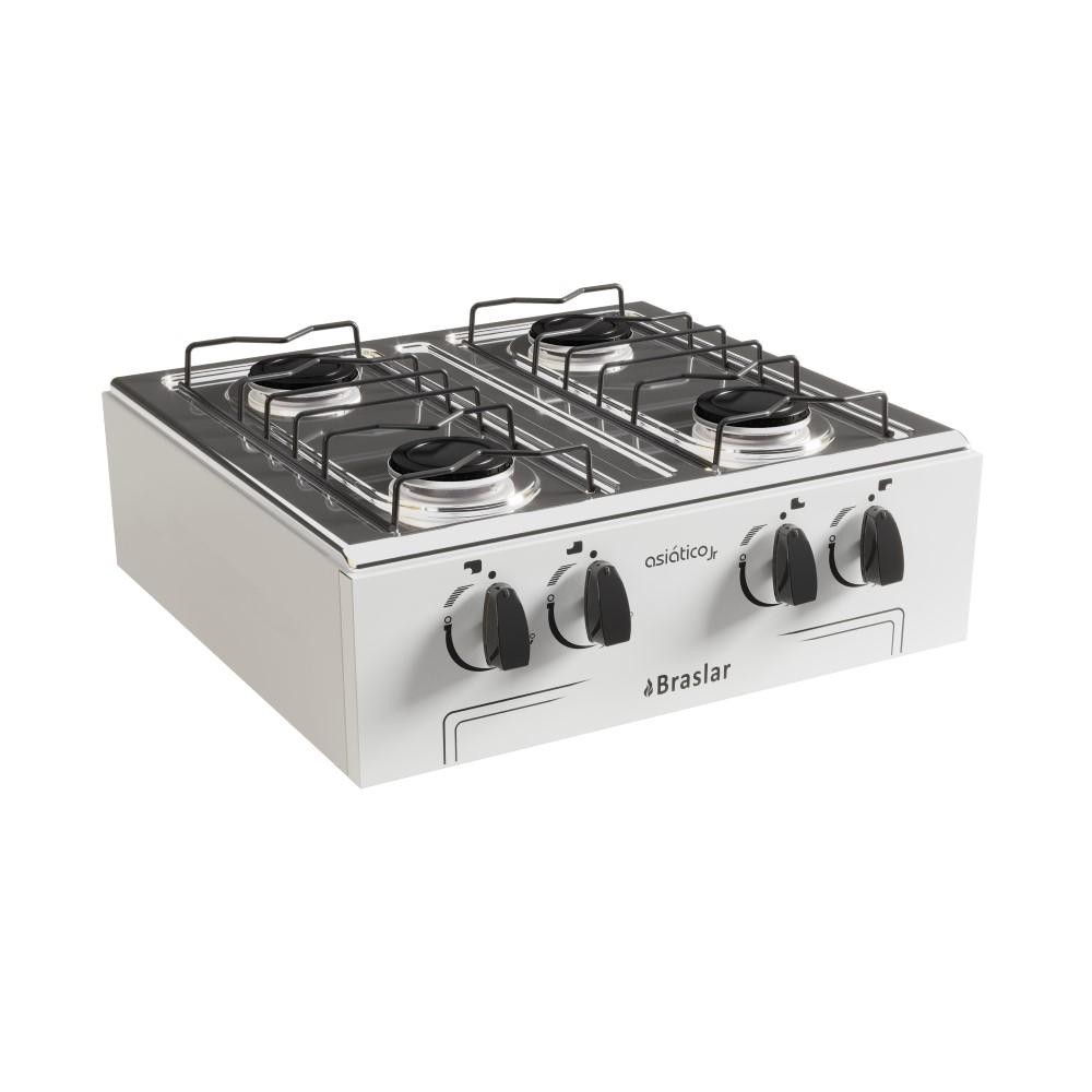 Fogão Portátil Mesa Inox 4 Bocas Branco Asiático Reforçado Braslar em Oferta na Shopee