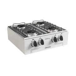 Fogão Portátil Mesa Inox 4 Bocas Branco Asiático Reforçado Braslar