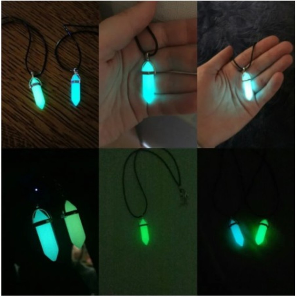 Colar De Pedra Hippie Quartzo Lua Natural Brilha No Escuro azul ou verde cordão preto ajustavel prota entrega em Oferta na Shopee