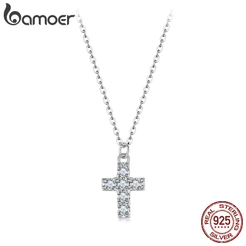 Bamoer 925 Prata Esterlina Moissanite Colar Cruz Design Jóias Presente Para Mulher