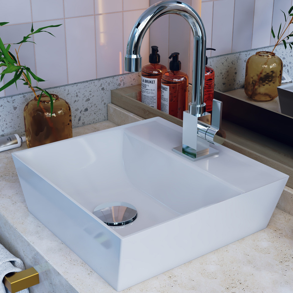 Cuba de Apoio Angular Quadrada Para Banheiro Lavabo Volcano C01 AQ33W Branco - Lyam