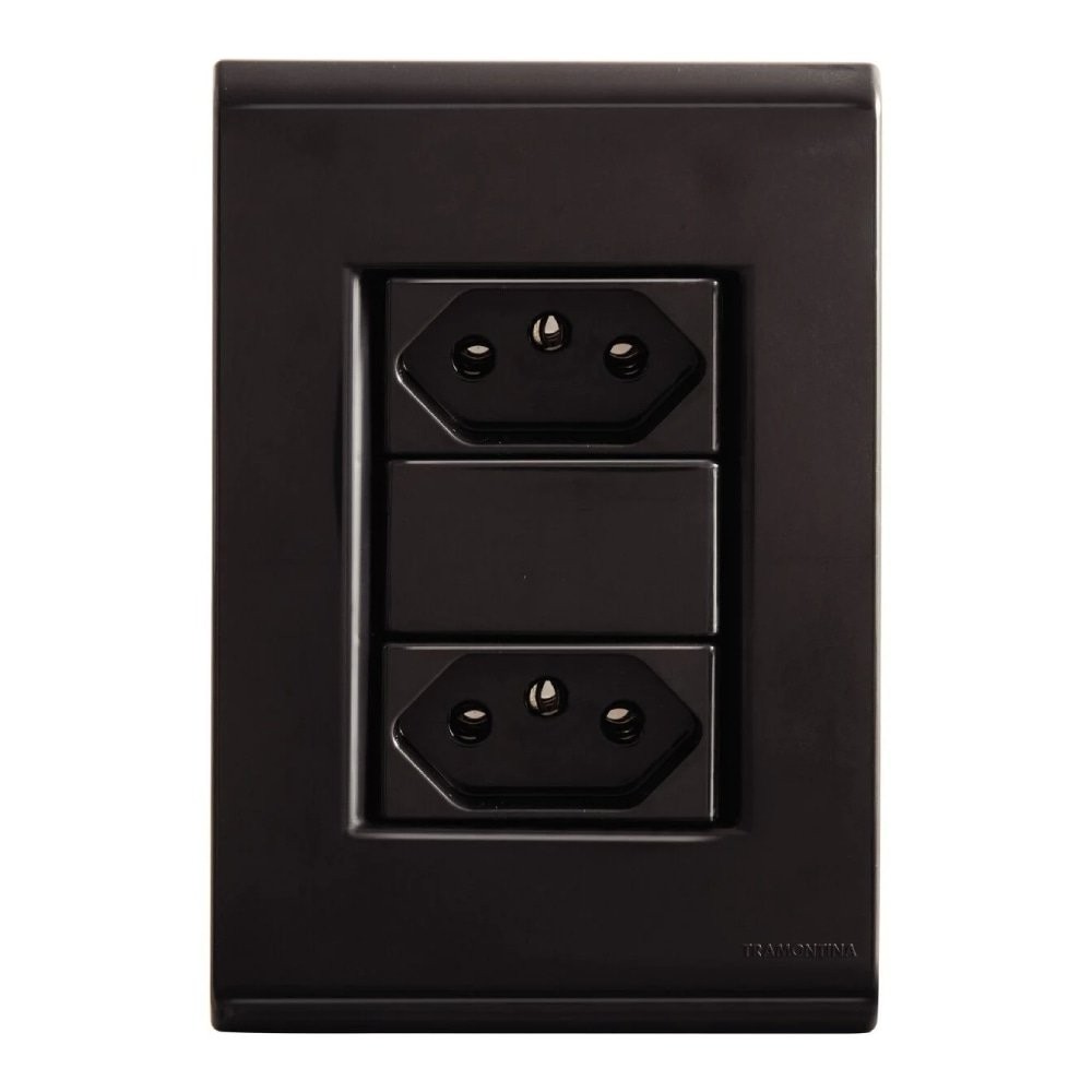Tomada Liz Tramontina Dupla 2p+T 20A Com Placa 4x2 Grafite - Home Appliances