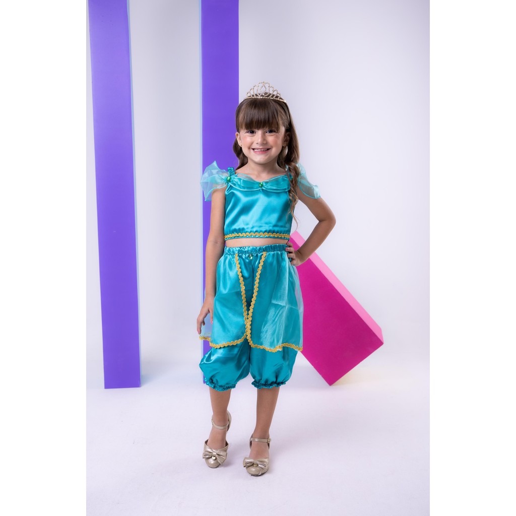Fantasia Princesa Belli Princesa Jasmine Odalisca Verde Tiffany Infantil Juvenil Princesa Menina Festa Luxo Halloween Aniversário Moda Kids Casual Dia a Dia Verão Elegante Confortável Delicado Fofo Rodado Moderno Sofisticado