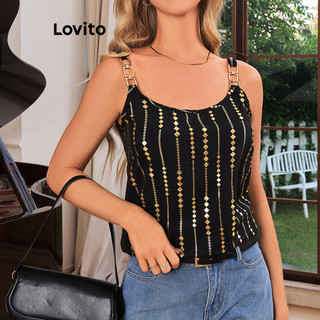 Lovito Blusa geométrica casual de metal para mulheres LBL17104 em Oferta na Shopee