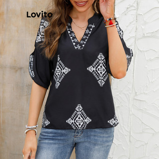 Lovito Blusa Boho Tribal Print Cut Out para mulheres LBL17425 em Oferta na Shopee