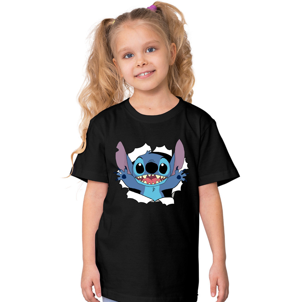 Camiseta Camisa Infantil Lilo Stitch Desenho Animado Filme Camisa Criança 100% Algodão Premium