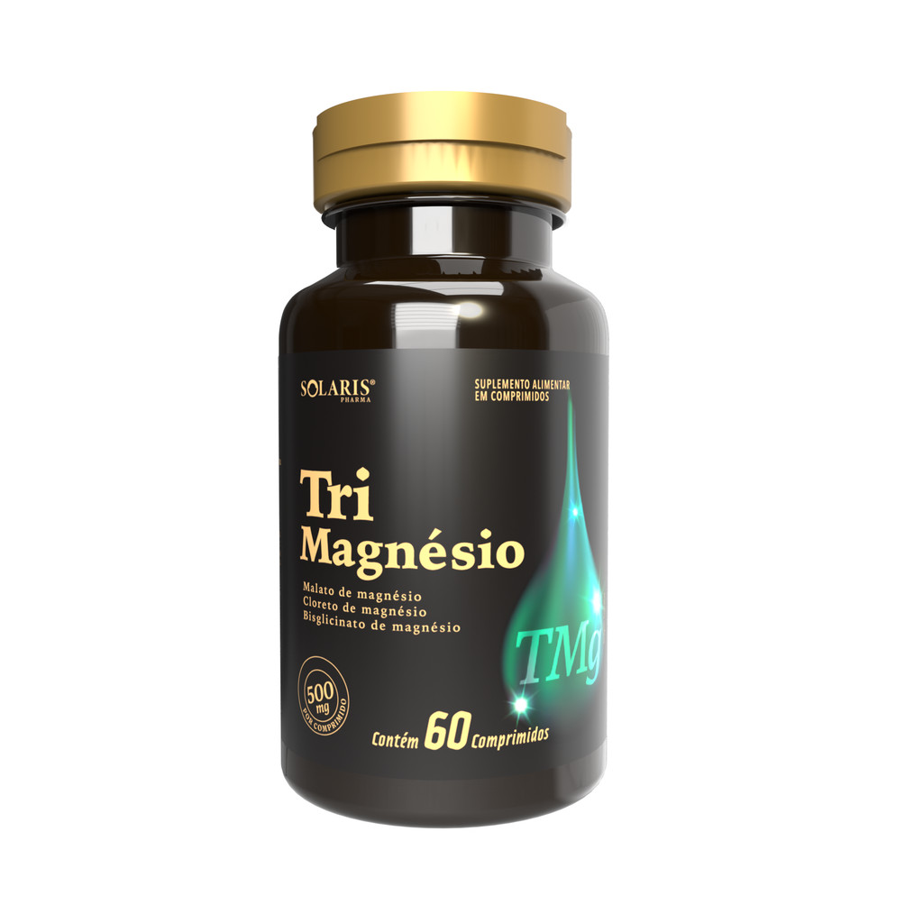 Tri-Magnésio: Malato de Magnésio + Cloreto de Magnésio + Bisglicinato de Magnésio 500mg 60 comprimidos