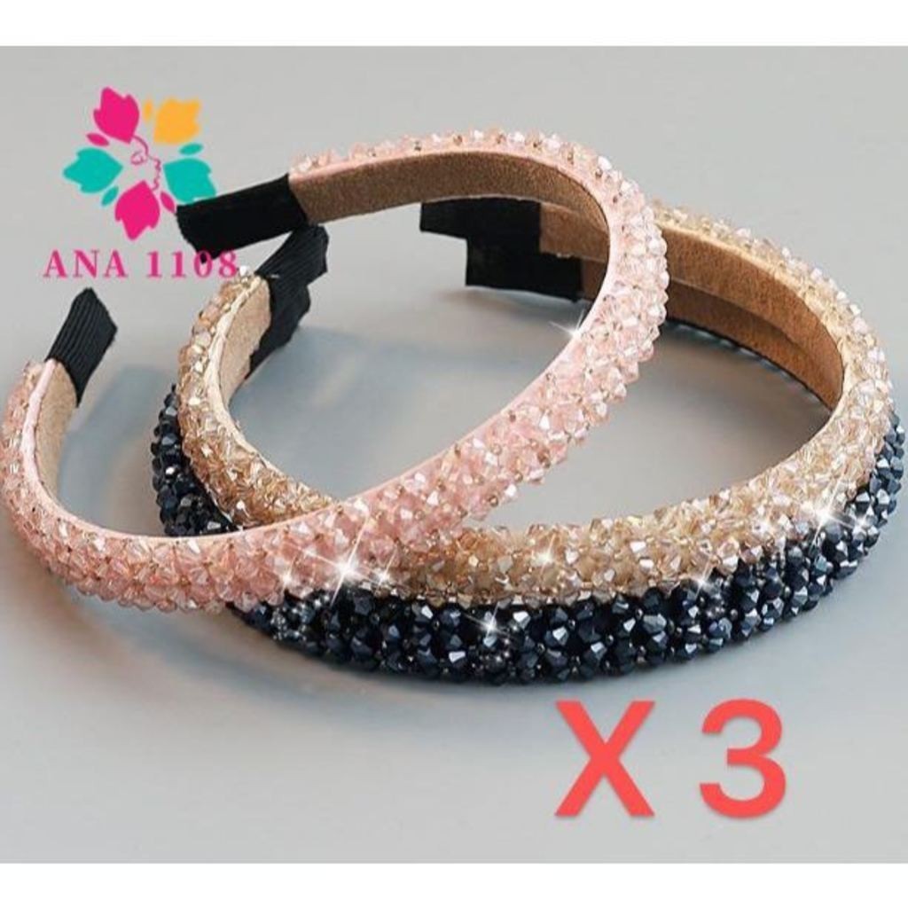 ANA1108 KIT 3 PCS(3 cores diferentes) Moda de alta classe Tiara Media com miçangas e pequenos cristais moda feminina blogueira