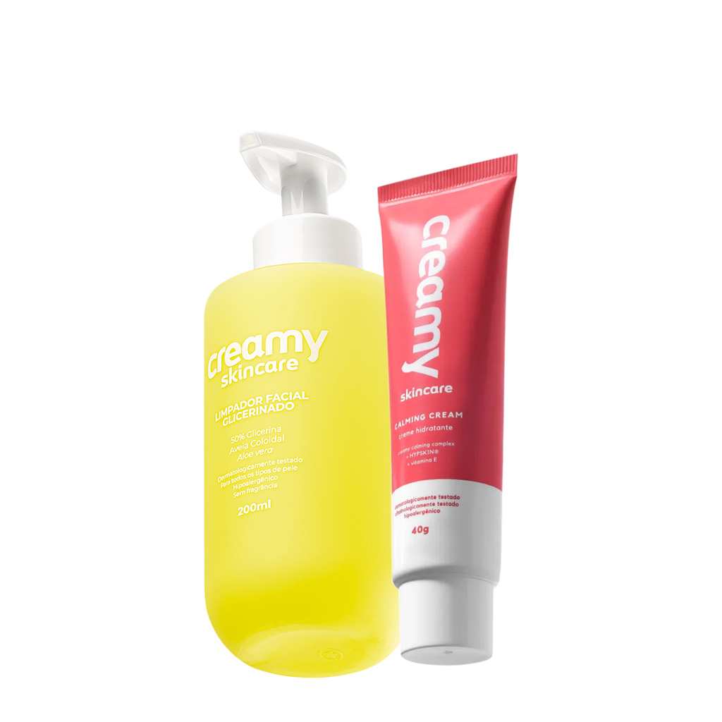Kit Creamy Skincare Limpador Glicerinado e Calming Cream (2 produtos) em Oferta na Shopee