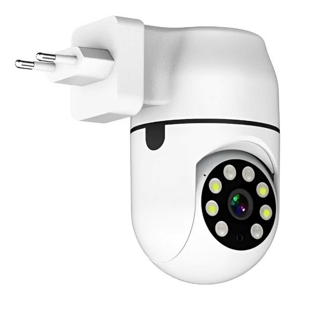 Câmera Lâmpada Plug Tomada Hd 720p Wifi Panorâmica Infravermelho Visão Noturna Cor Branco