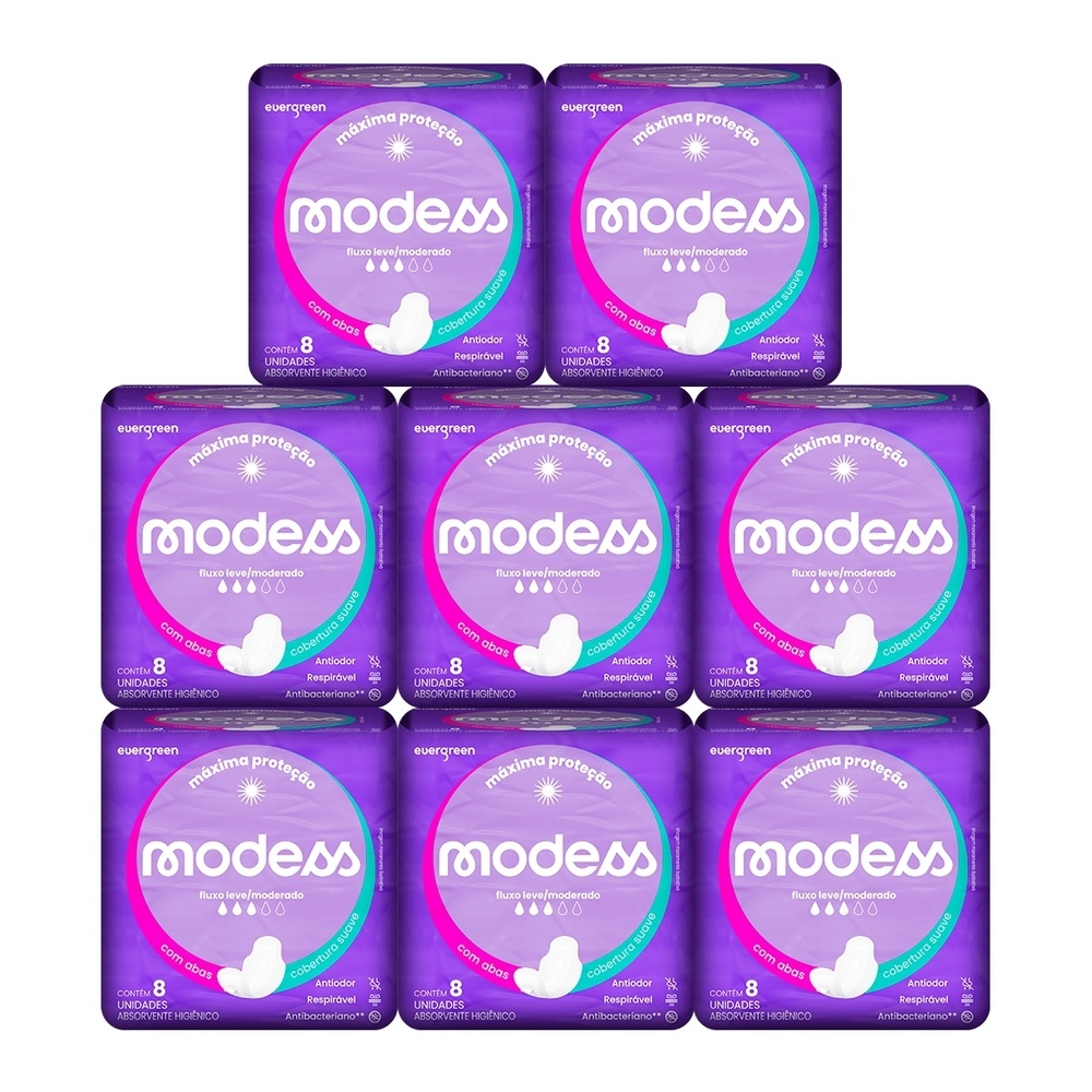 Kit 8 und Absorvente Modess Suave Com Abas c/ 8 un