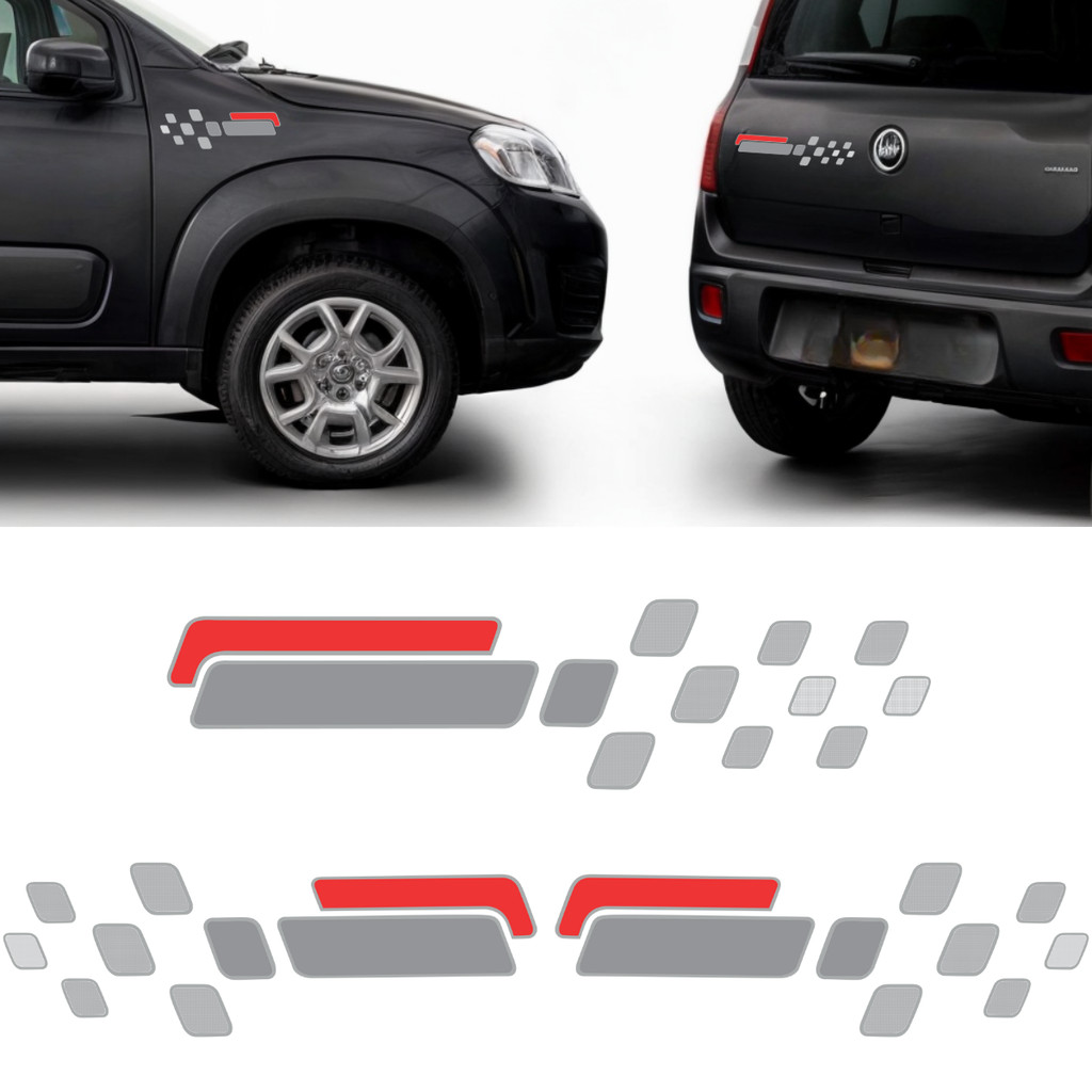 Kit Adesivos Paralama e Traseiro Fiat Uno Sporting 2011 12 13 14 15 16 18 Cinza