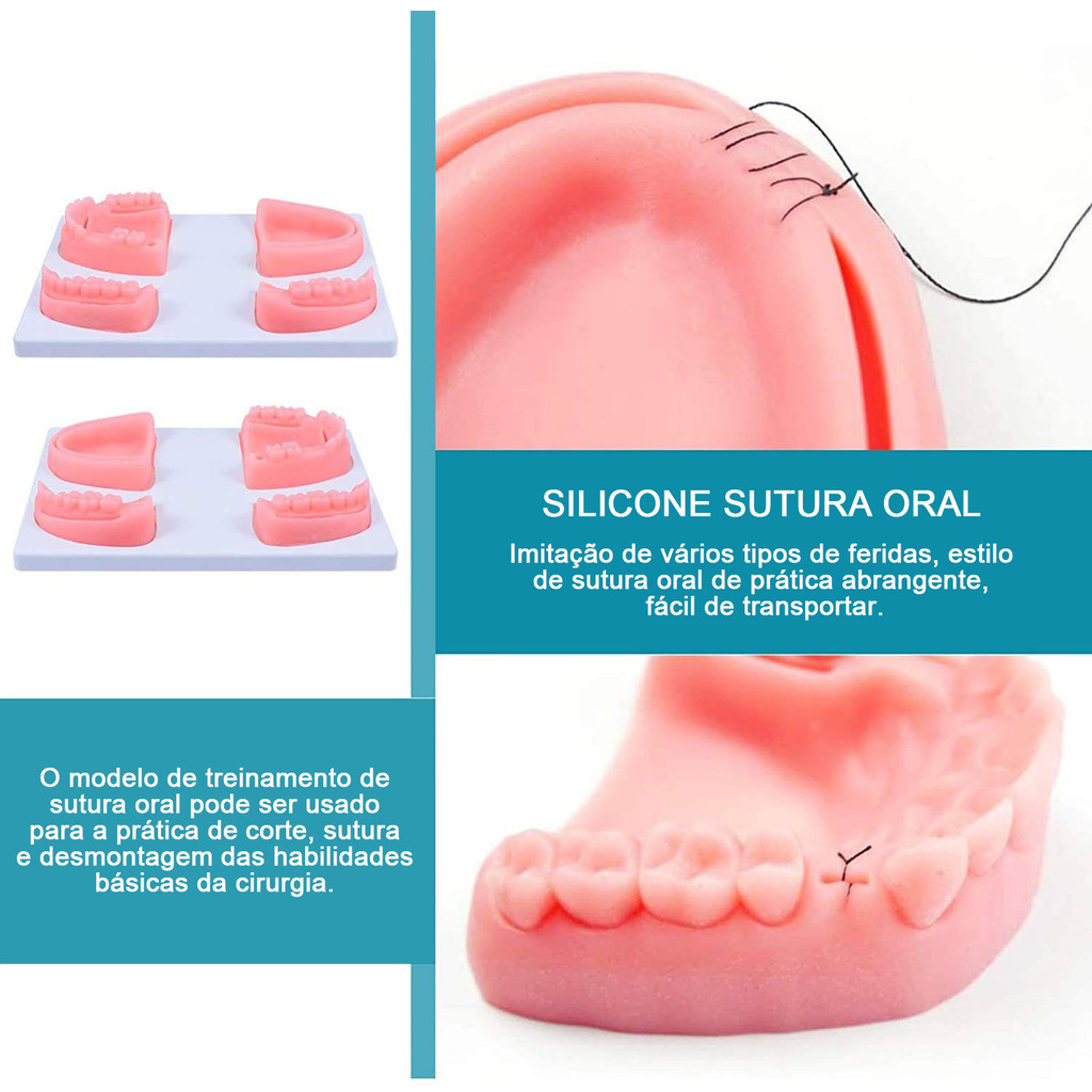 Detalhes do Simulador sutura para treinamento de oral e dental com 4 pecas de silicone e 1 base plastico