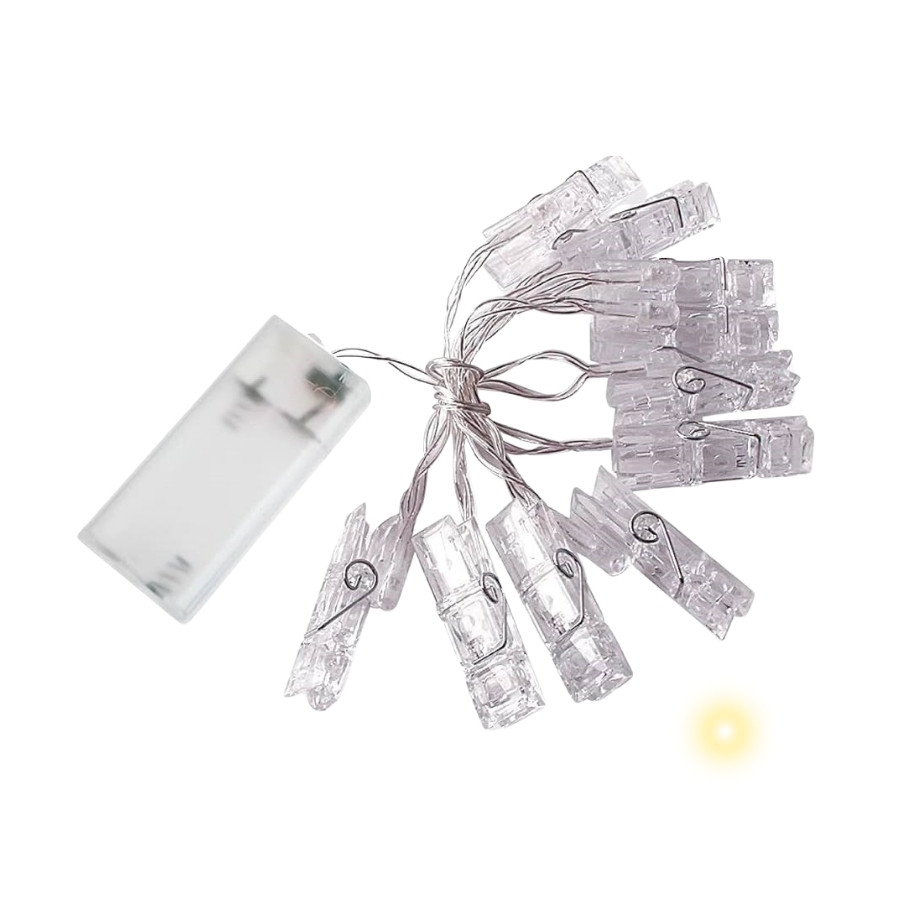 Cordão De Led Luz Amarela Com Fio Incolor - Pregador 10 Leds - 2m - 1 unidade - Rizzo - Rizzo