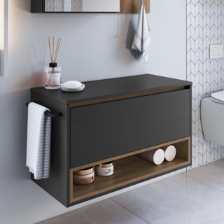 Gabinete de Banheiro Suspenso 80cm com 1 Nicho 1 Toalheiro 1 Porta Mel/Grafite em Oferta na Shopee