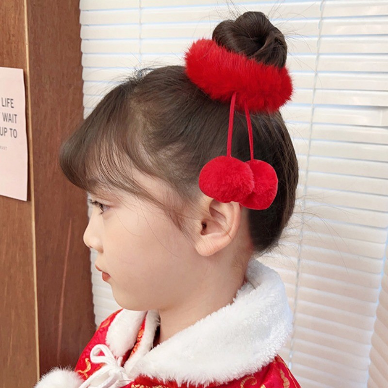 1 Pçs Ano Novo Vermelho Crianças Bola Chinesa Headwear Acessório De Cabelo — imagem 2 de 2