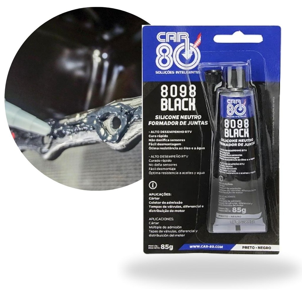 Selante Vedação Motor Cola Silicone Preto 300º 85g Original Car80 em Oferta na Shopee