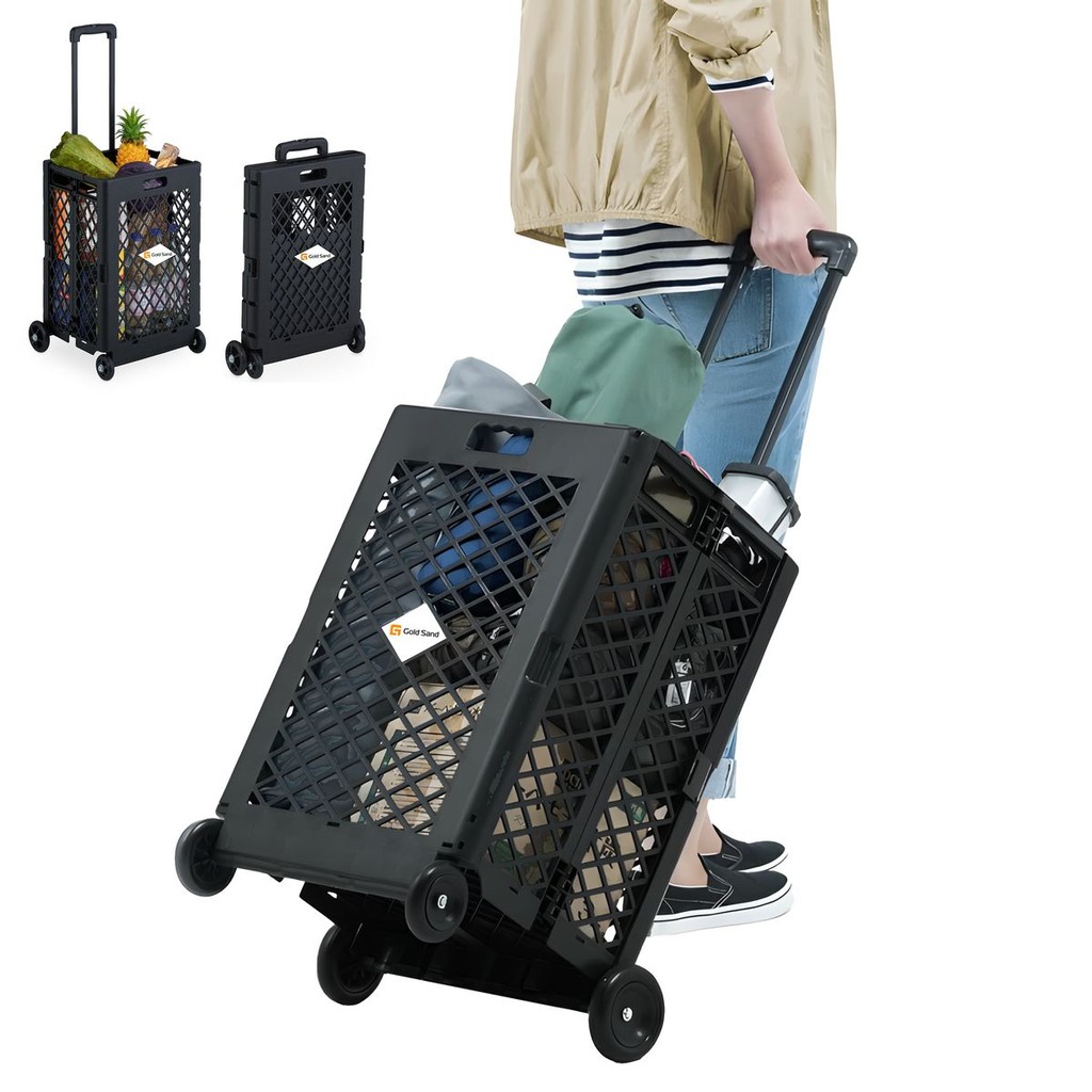 Carrinho Compras Feira Cesta Dobrável C/ 4 Rodinhas 25Kg 60L