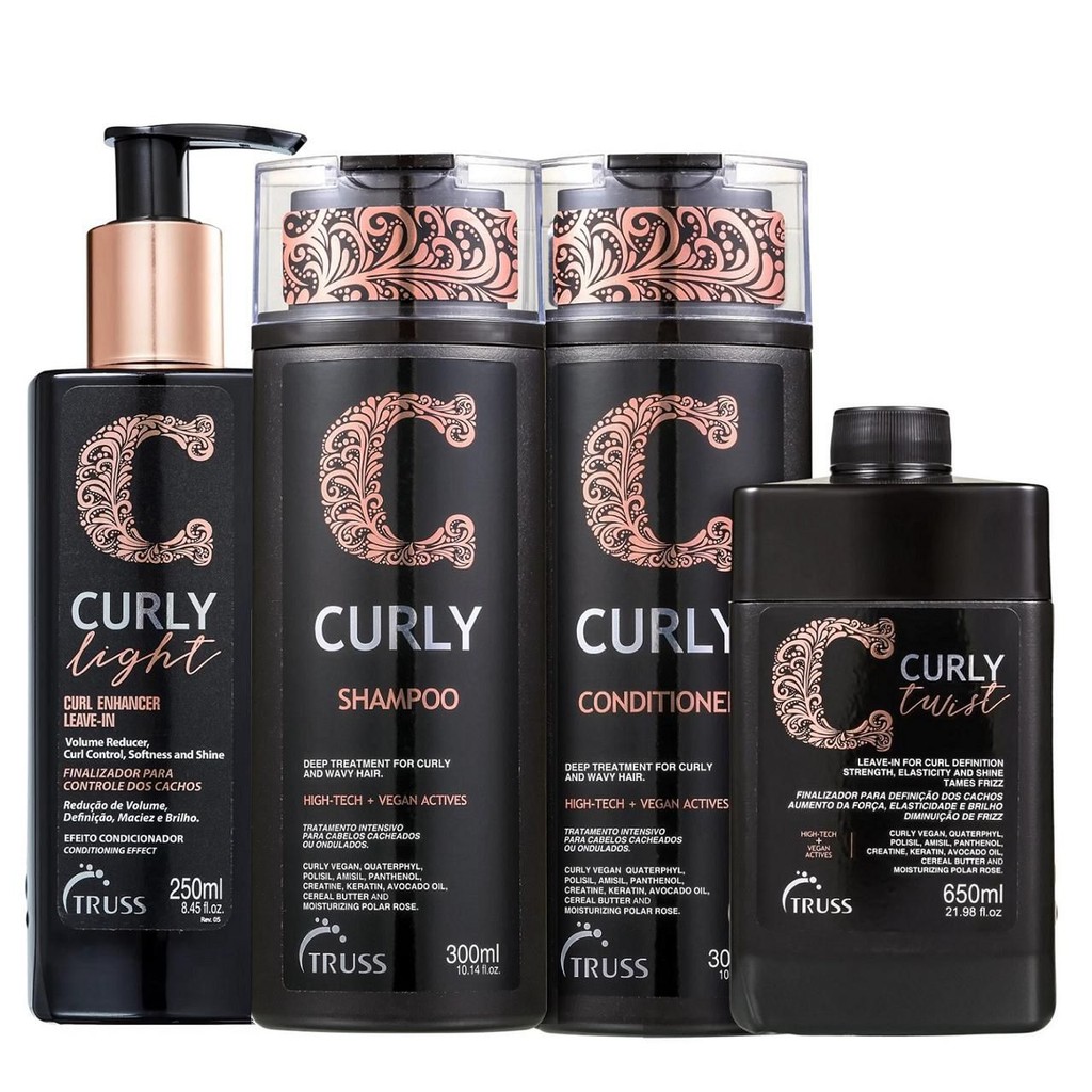 Kit Truss Curly  - Shampoo 300ml + Condicionador 300ml + Light Leave in 250g + Twist Leave in 650ml