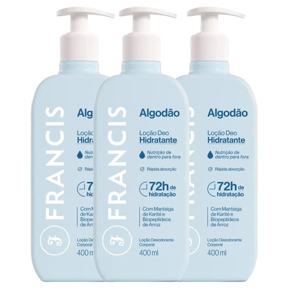 Kit Loção Hidratante Francis Algodão 400ml - 3 Unidades - Beauty