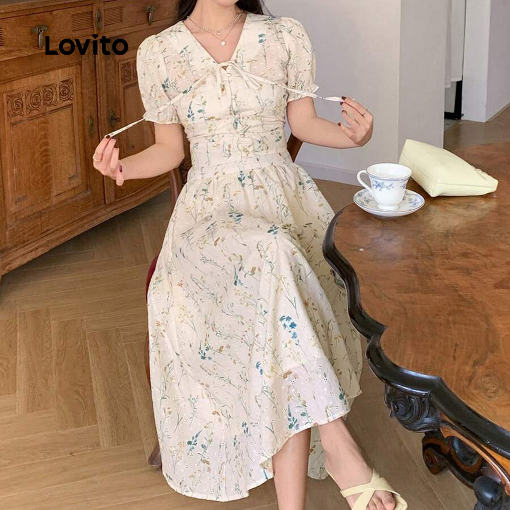 Detalhes do Lovito Vestido Boho - Vestido Suave e Confortável para Primavera/verão para mulheres L137ED482