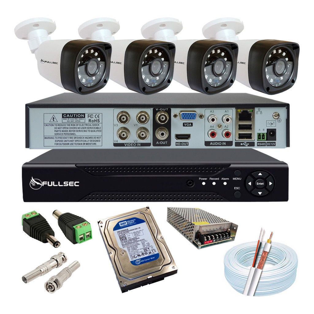 Kit 4 Câmeras De Segurança E Dvr 4 Canais Completo