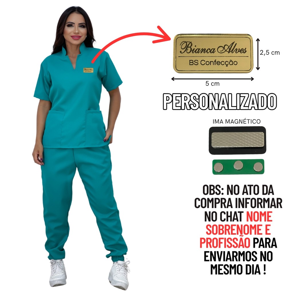 Pijama Cirúrgico Feminino Scrub Com CRACHÁ Personalizado Scrub Hospitalar Gola Padre Jogger de Clínicas Oxford Premium