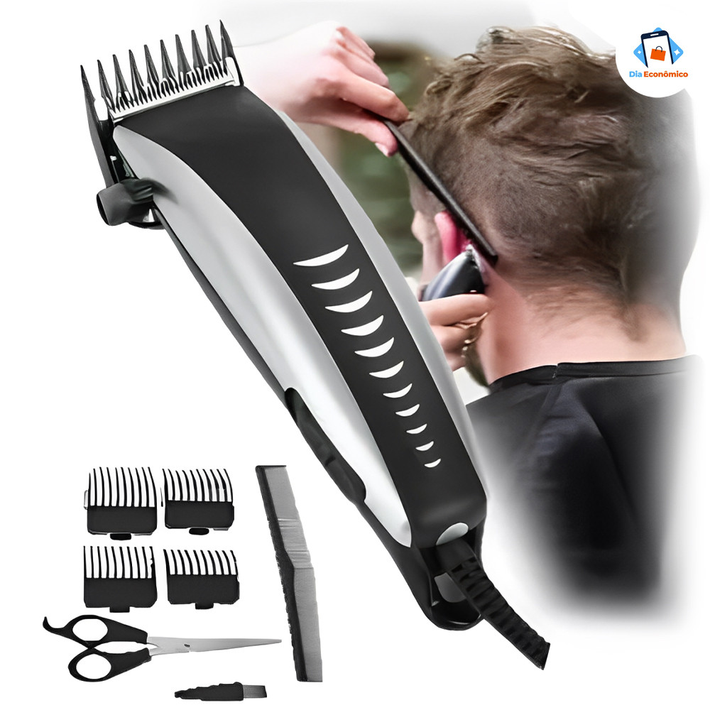 Máquina De Cortar Cabelo Barbeador Aparador Profissional Acabamento Barba 9 Peças Elétrico 110V