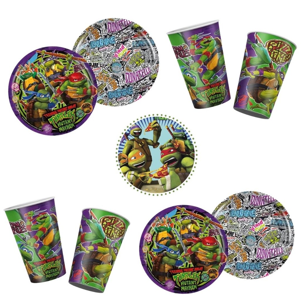 KIT FESTA TARTARUGA NINJA 8 PRATOS + 8 COPOS DESCARTÁVEL 180 ML PAPEL - REGINA em Oferta na Shopee