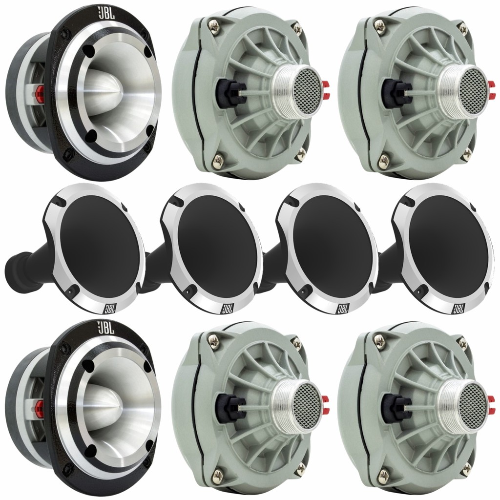 Kit 04 Driver JBL D250X 100W e 02 Tweeter JBL ST450 Trio 300W com 04 Cornetas JBL HL25 Trio Alumínio