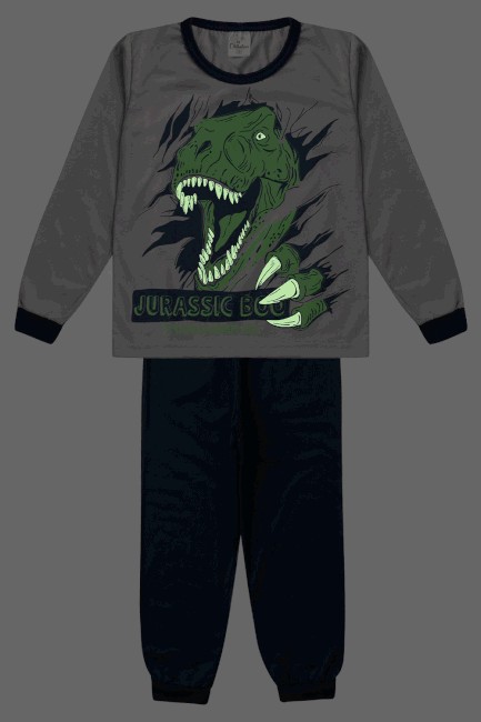 Pijama Infantil Dino Jurassic Boo Cinza em Oferta na Shopee