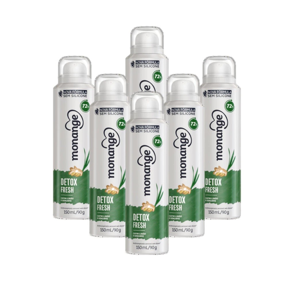 Kit 6 Desodorante Monange Detox Fresh 150ml