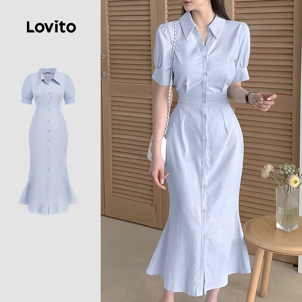 Lovito Vestido Elegante Liso Plissado Para Mulheres L133ED582 - Women Clothes