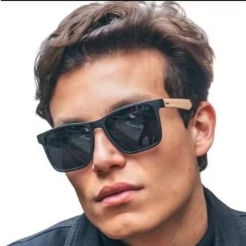 Óculos De Sol Armação Bambu Justin Lentes Prot. Uva Uvb Preto Moda