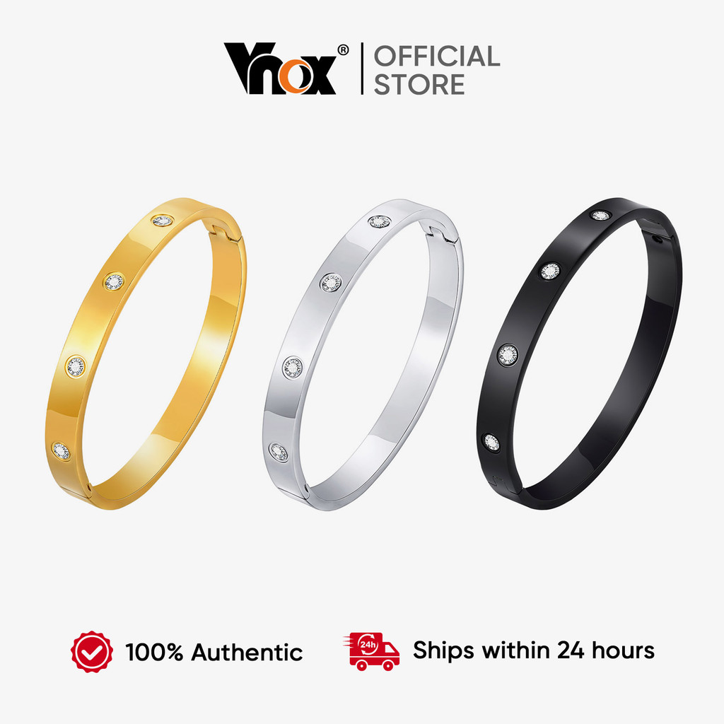 Vnox 10 Peças De Zircônia Cúbica Ouro Prata Preto Que Pode Ser Aberto Em Aço Inoxidável Para Homens Pulseira , Joias Clá