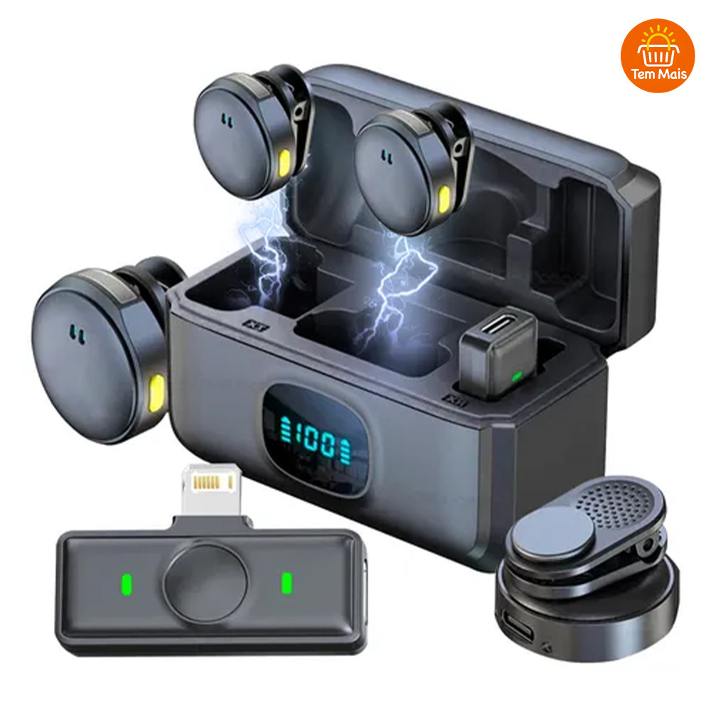 Microfone Sem Fio para Smartphone com Cancelamento de Ruído - iPhone/Android Type-C (Ideal para Vídeos, TikTok e Vlogs)