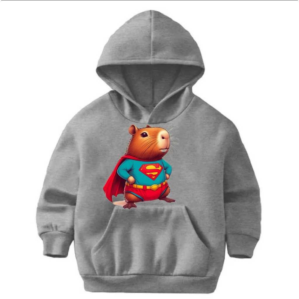 Blusa de Frio Infantil Juvenil capivara Superman Moletom Flanelado com Capuz e Bolso Canguru