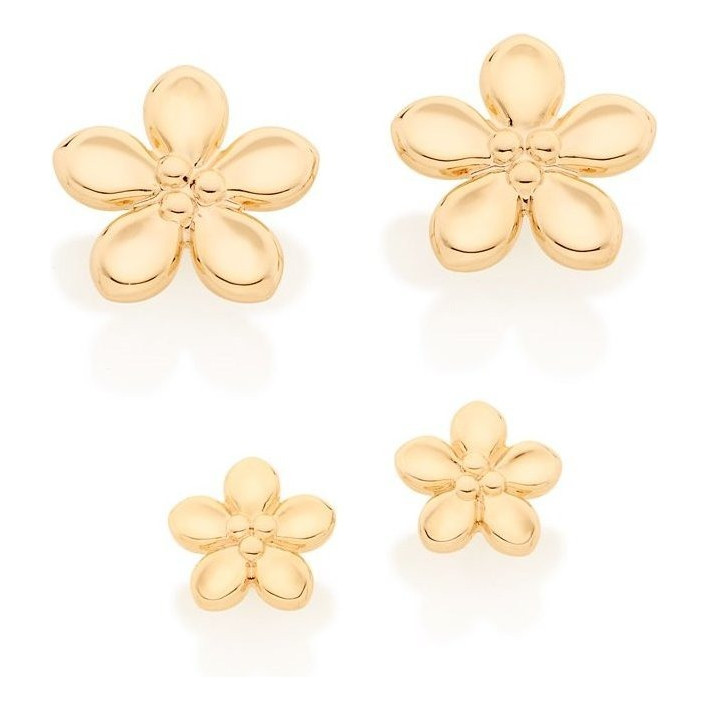 Kit Brinco 2° Segundo Furo Rommanel Flores Folheados a Ouro 2 pares 526423 em Oferta na Shopee